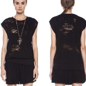 IRO Jeans NUALA sleeveless Sweatshirt M Black Slash distressed Terrycloth top